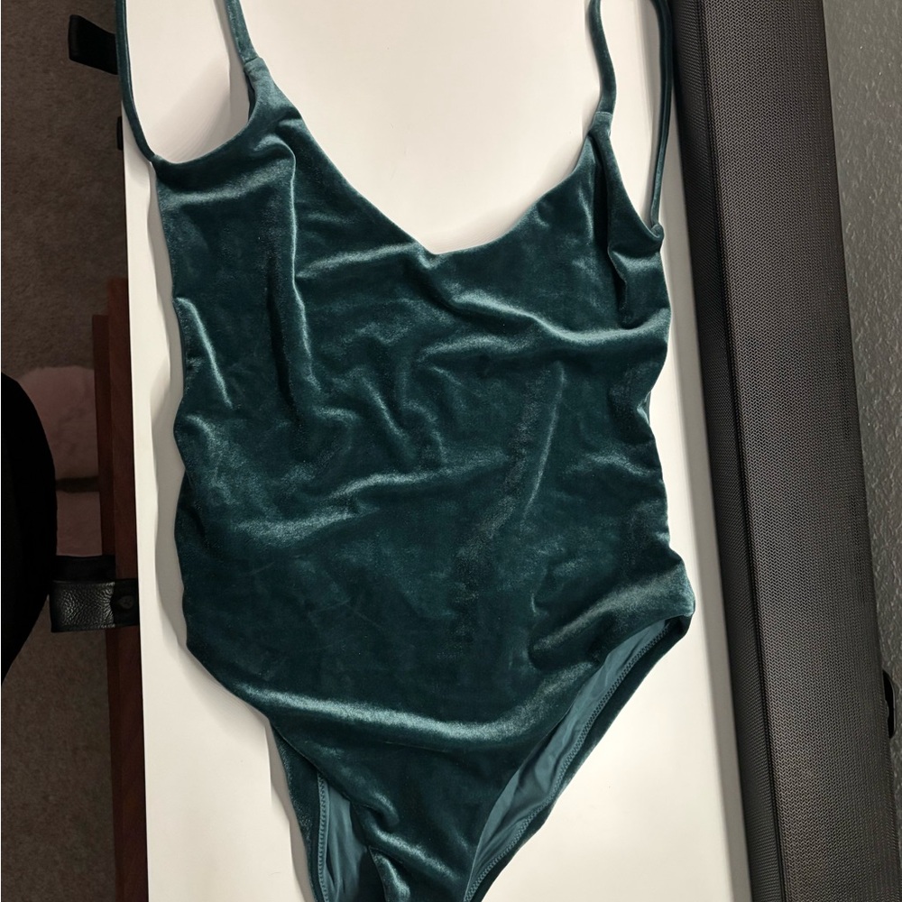 Topshop Teal Velvet One-Piece Swimsuit